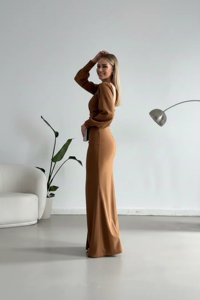 Kadın Omuz Açık İthal Şık Modern Elbise - Görsel 3