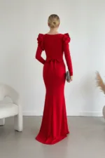 Kadın Omuz Vatkalı Güçlü Abiye Elbise - Görsel 4