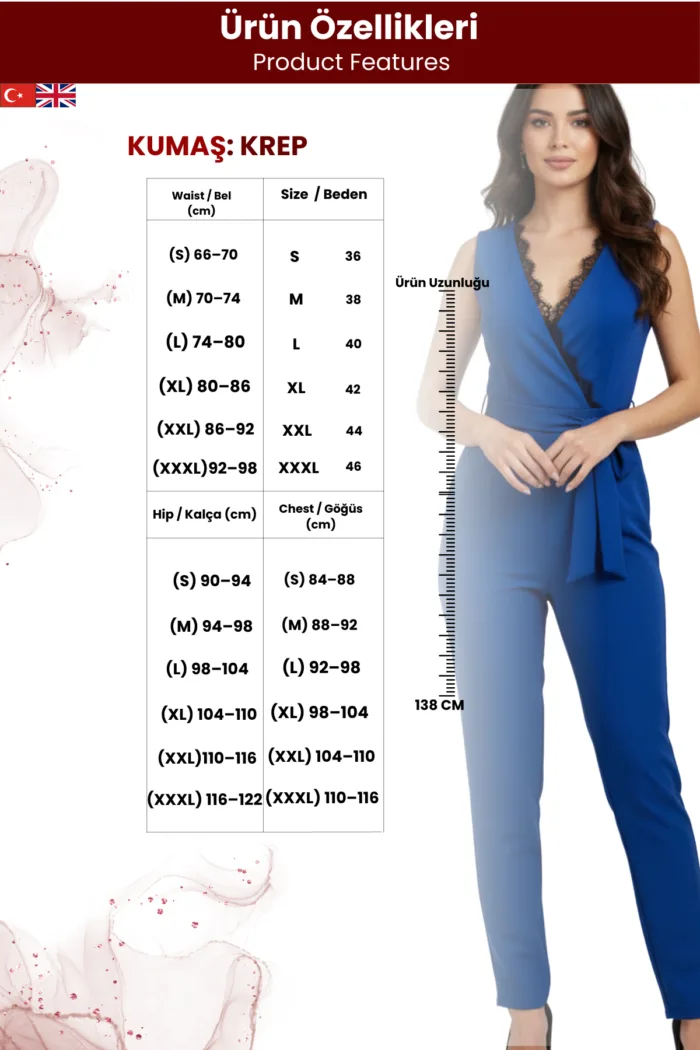 Kadın Feminen Detaylı Dantelli Tulum - Görsel 6