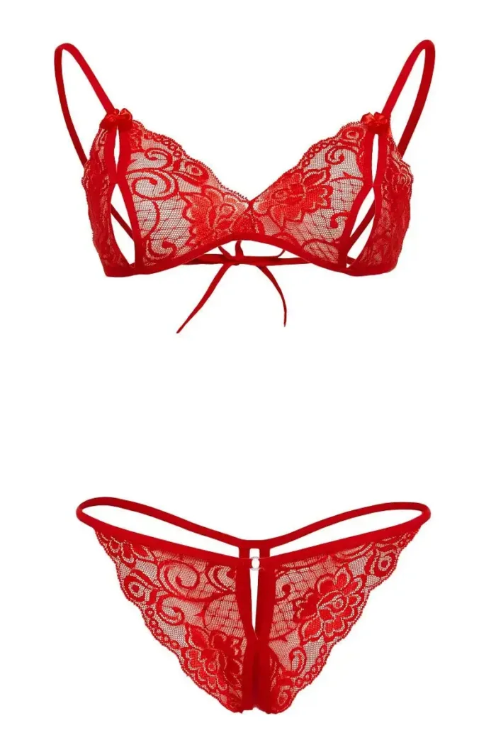 Kırmızı Dantelli  Sütyen ve G-String Takım TM2048 - Görsel 3