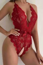 Özel Bölgesi Açık Dantelli Kırmızı  Babydoll TM1278 - Görsel 3