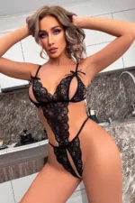 Özel Bölgesi Açık Dantelli Siyah  Babydoll TM1309