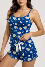 Papatya Desenli Mavi Askılı Şortlu Pijama Takımı - Görsel 2