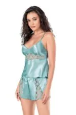 Aqua Saten Babydoll Şort Takımı - Görsel 2