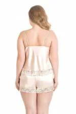 Büyük Beden Fildişi Saten Babydoll Şort Takımı - Görsel 2