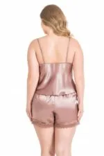 Büyük Beden Vizon Saten Babydoll Şort Takımı - Görsel 2