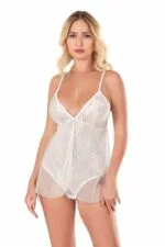 Ekru Jakarlı Bodysuit Gecelik - Görsel 2
