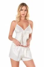 Ekru Saten Babydoll Şort Takımı - Görsel 2