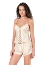 Fildişi Saten Babydoll Şort Takımı - Görsel 2