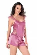 Gül Kurusu Saten Babydoll Şort Takımı - Görsel 2
