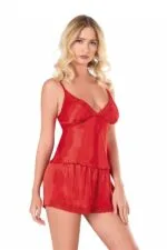 Kırmızı Saten Babydoll Şort Takımı - Görsel 2