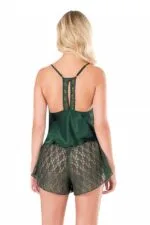 Koyu Yeşil Saten Babydoll Şort Takımı - Görsel 3