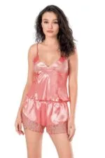 Mercan Saten Babydoll Şort Takımı - Görsel 2