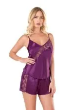 Mor Saten Babydoll Şort Takımı - Görsel 2