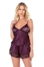 Mürdüm Saten Babydoll Şort Takımı - Görsel 4