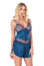 Petrol Mavisi Saten Babydoll Şort Takımı - Görsel 2
