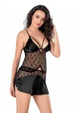 Siyah Saten Babydoll Şort Takımı - Görsel 2