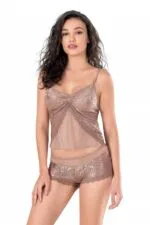 Vizon Jakarlı Babydoll Şort Takımı