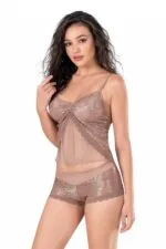 Vizon Jakarlı Babydoll Şort Takımı - Görsel 2