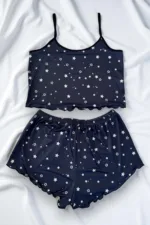 Yıldız Desenli Lacivert Şortlu Pijama Takımı - Görsel 2