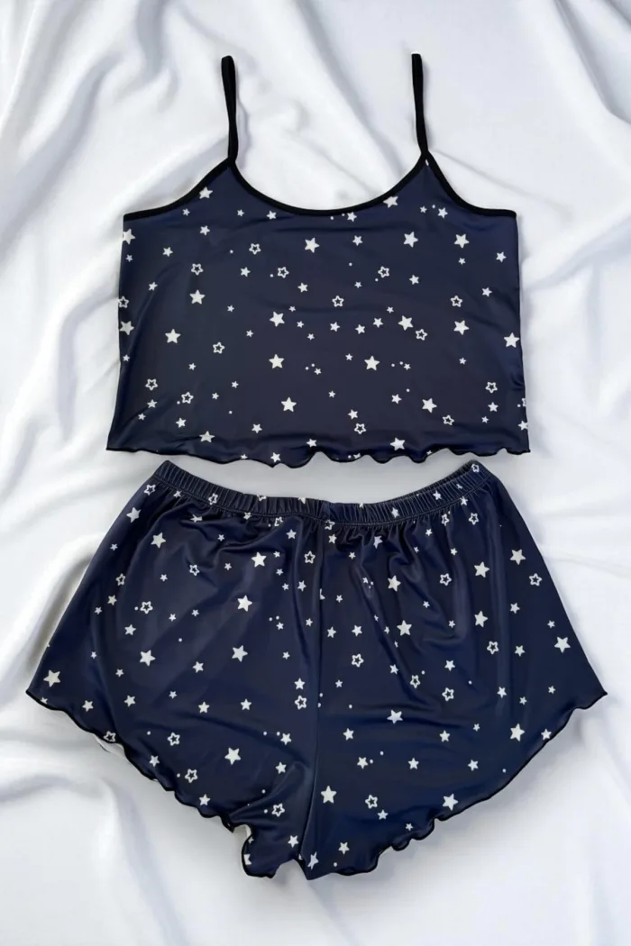 Yıldız Desenli Lacivert Şortlu Pijama Takımı - Görsel 2