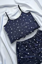 Yıldız Desenli Lacivert Şortlu Pijama Takımı - Görsel 3