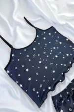 Yıldız Desenli Lacivert Şortlu Pijama Takımı - Görsel 4