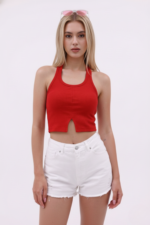 Kadın Esnek Pamuklu Fitilli Crop Bluz