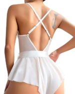 Beyaz Dantel İşlemeli Kurdelalı Tül Babydoll - Görsel 9