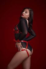 Sütyen Külot Kelepçeli Kırmızı Harness Set - Görsel 6