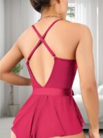 Fuşya Dantel İşlemeli Kurdelalı Tül Babydoll - Görsel 3