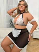 Closet Özel Tasarım Büyük Beden Dantelli  Hizmetçi Kostümü - Görsel 3