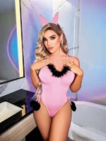 Pembe Siyah Ponponlu Tavşan Kostümü