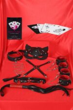 Görselli Oyun Kartı Kama Sutra 7’li Kırmızı Siyah Harness Set