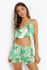 Yeşil Fırfırlı Şortlu Pijama Takımı