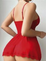 Closet Kırmızı Dantel İşlemeli Jartiyerli  Şık Gecelik - Görsel 2