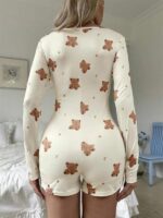 Closet Pamuklu Ekru Ayıcık Desenli Düğmeli Tulum Pijama - Görsel 4